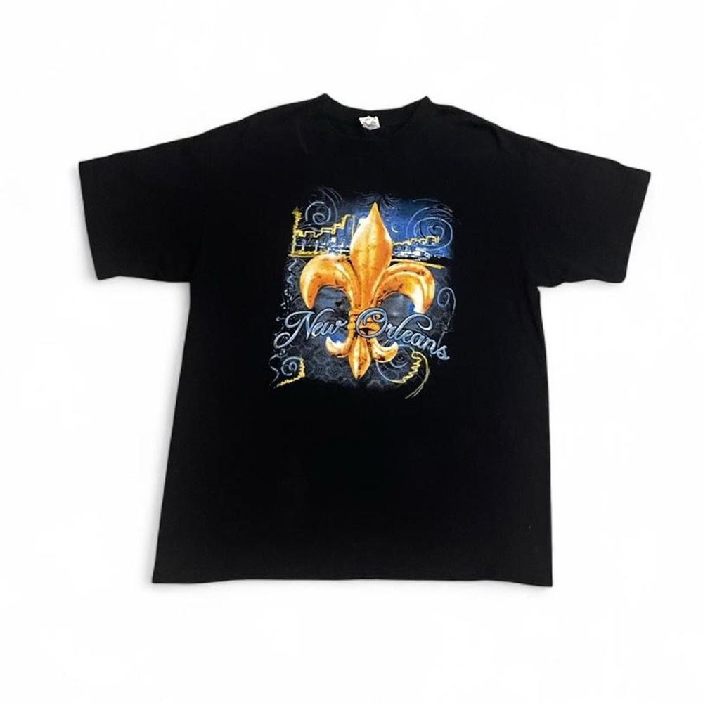 Anvil Vintage 90s New Orleans Black Tee with Gold and Blue Design